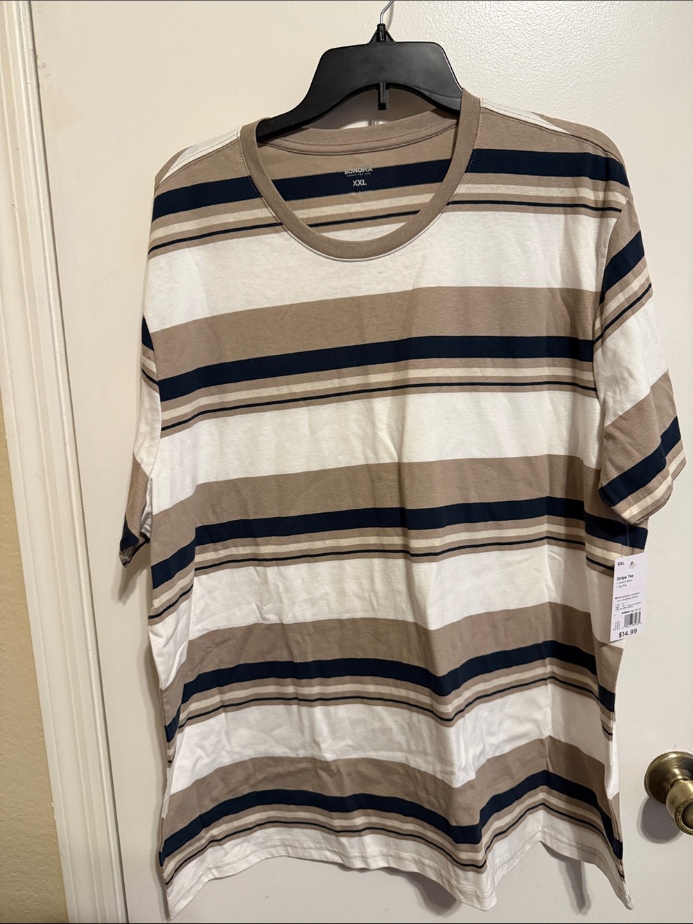 Sonoma Striped Short Sleeve Tee in Beige, Navy & White